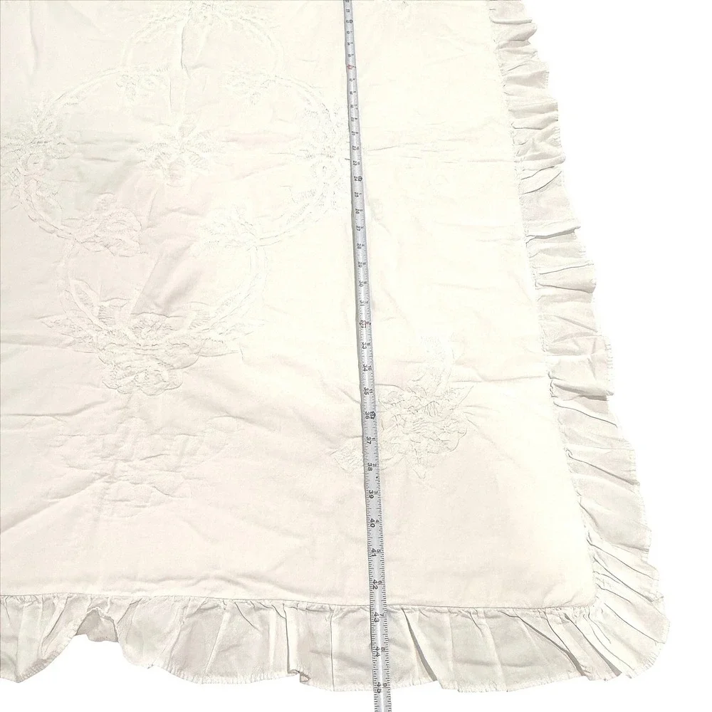 Handmade Whitework Embroidered Baby Coverlet Ruffled Heirloom Vintage Nursery